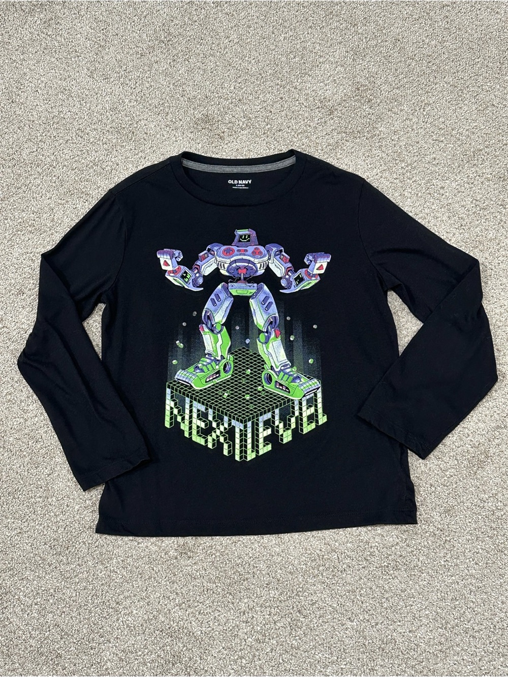 Old Navy Boys Black Robot Graphic Long Sleeve Shirt